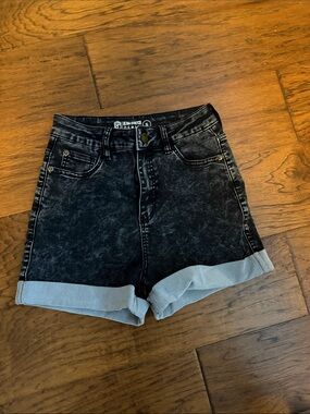 Born Primitive Black Acid Wash High-Waist Rolled Cuff Shorts